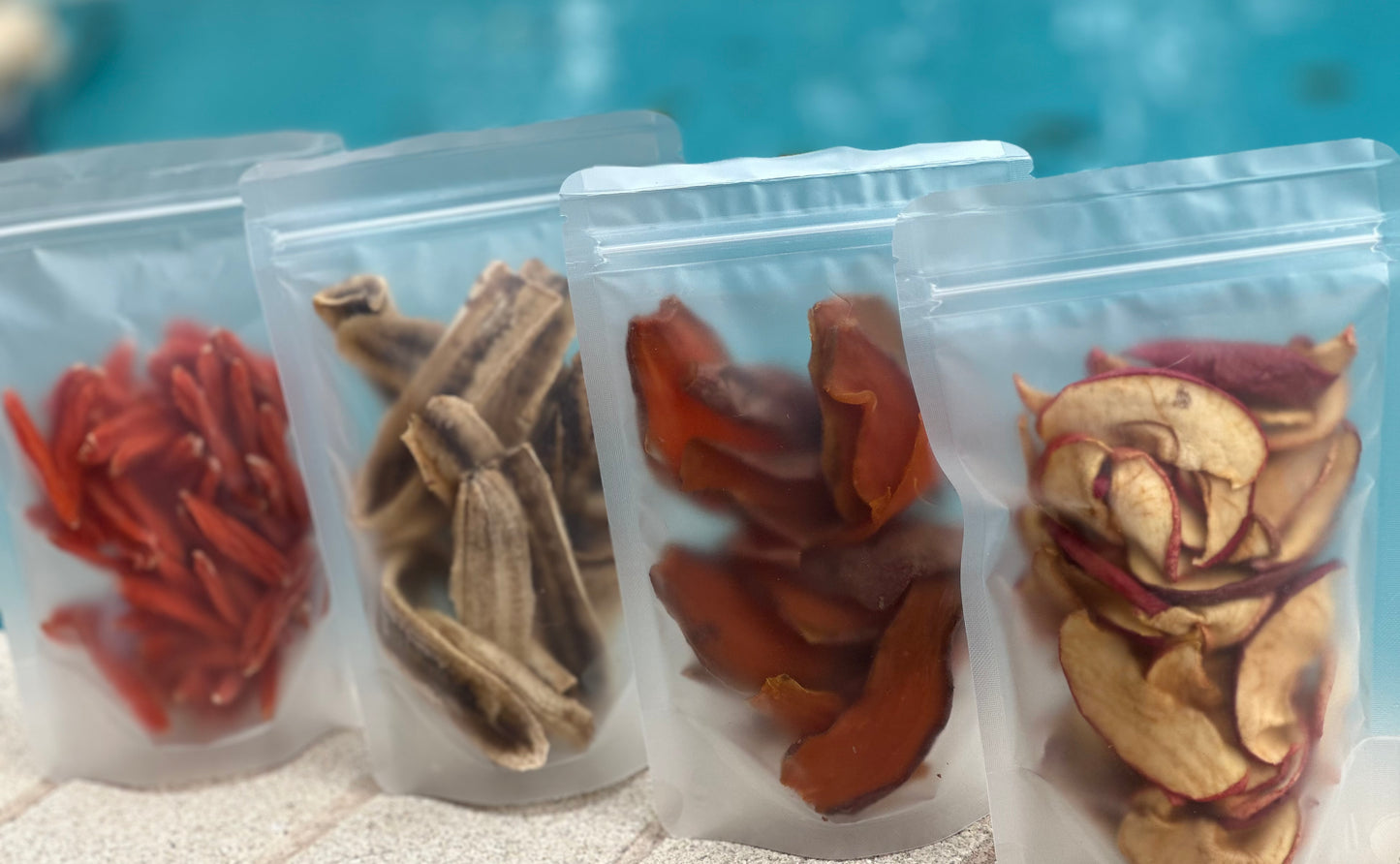 4 pack special!!! Apple bites, banana strips, sweet potato jerky and carrot nibbles